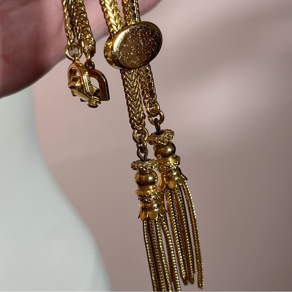 Monet Rare Vintage 1970’s Heavy Gold Lariat Bolo Mobwife Omega Chain Necklace - Picture 15 of 17